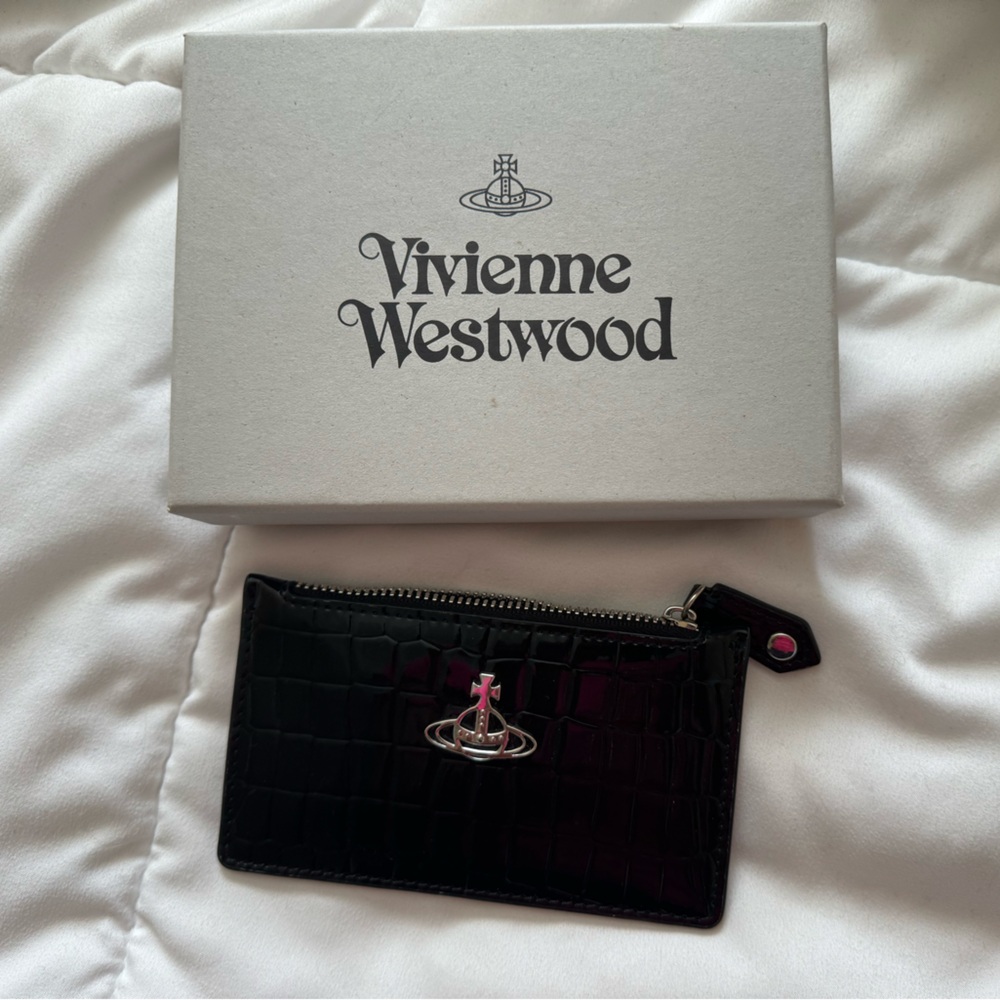 Vivienne Westwood Black Crocodile Slim Long Card Holder Vegan Leather